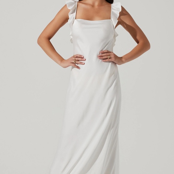 bryna ruffle strap satin maxi dress ASTR the Label Bryna Satin Slip Dress